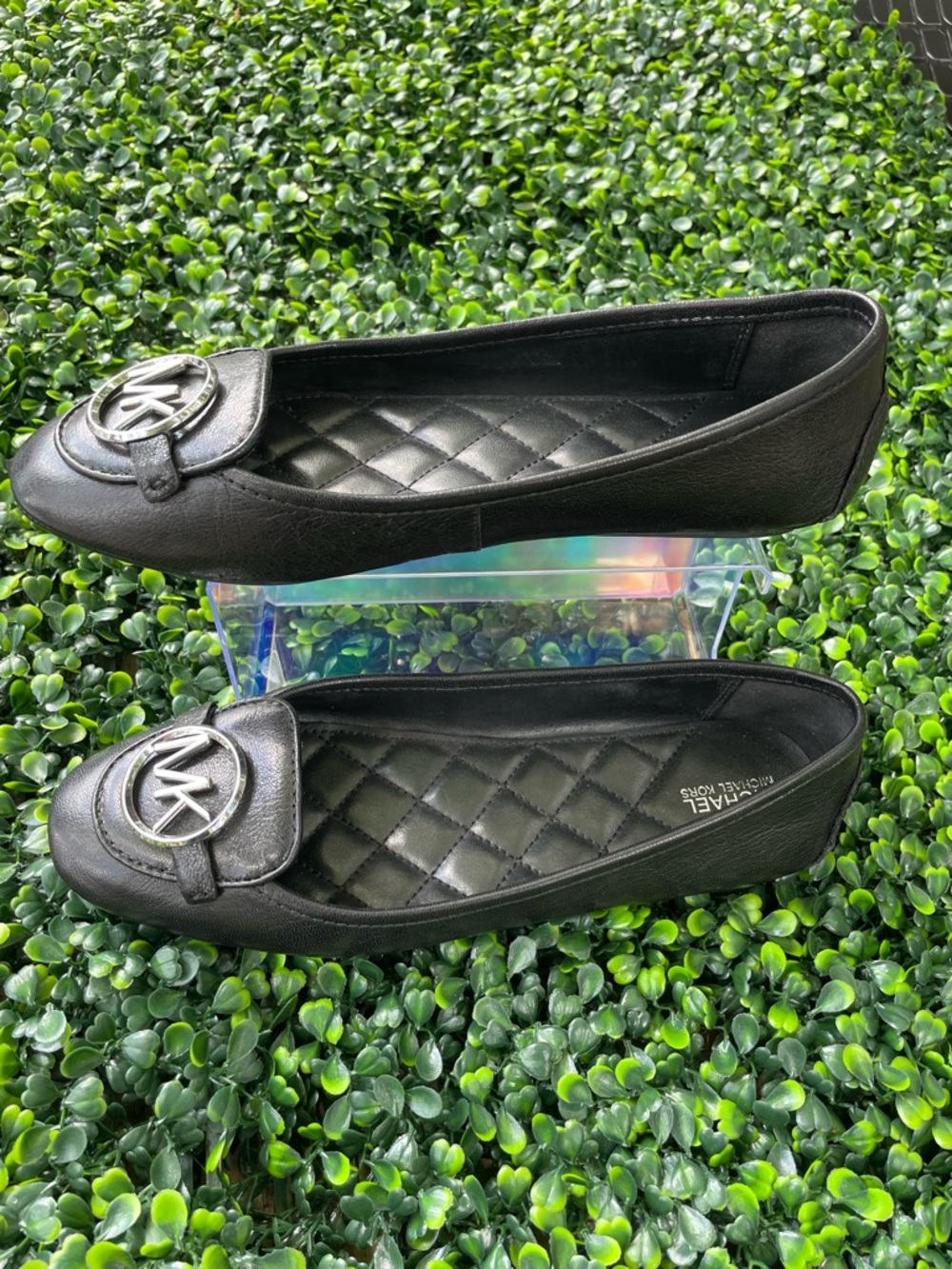 MICHAEL Michael Kors Black Quilted MK Logo Leather Flats - Picture 2 of 7